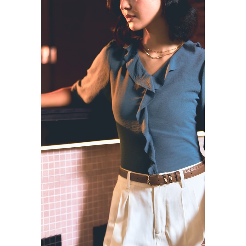 Ruffled Neck Blouse Deep Teal Extra Small