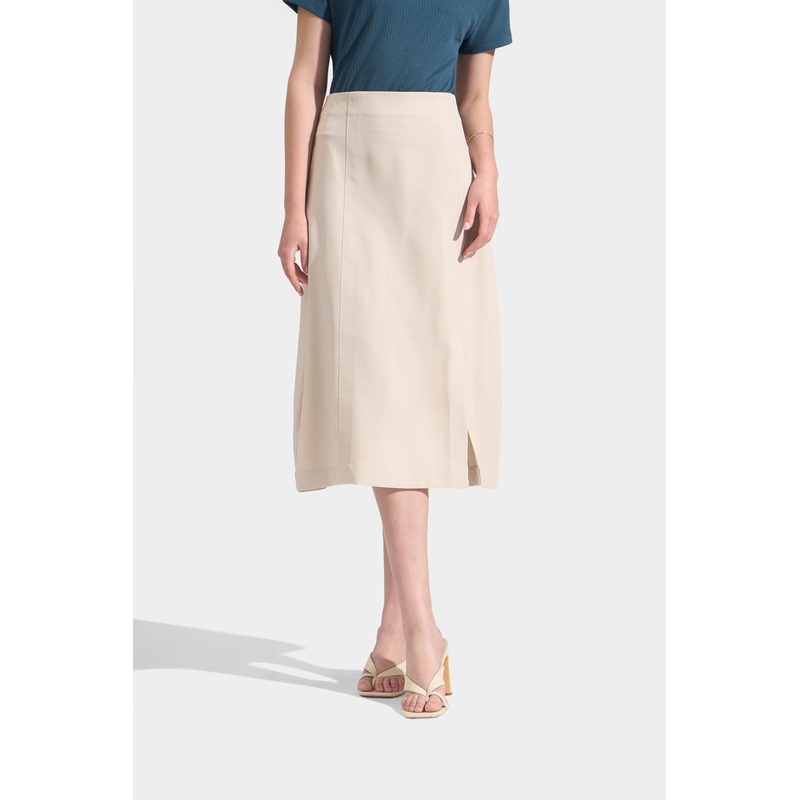 Skirt with Side Slit Detail Beige Extra Small