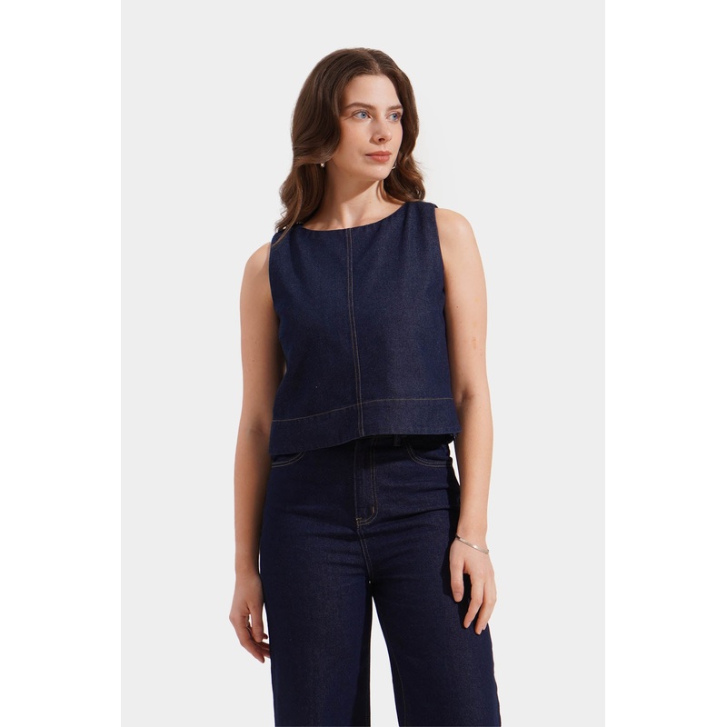 Sleeveless Denim Top Denim Blue Extra Small
