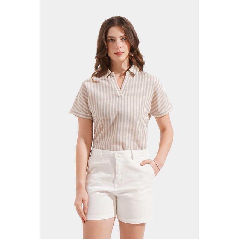 Striped Extended Sleeves Shirt Cream Extra Small