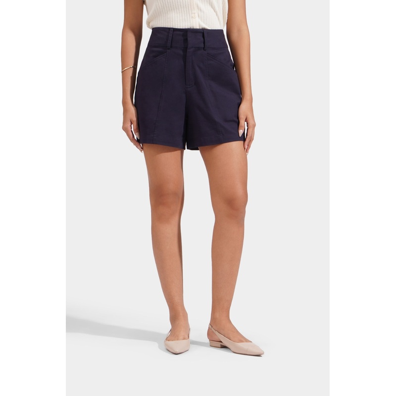 Twill Pintuck Shorts Navy Blue Extra Small