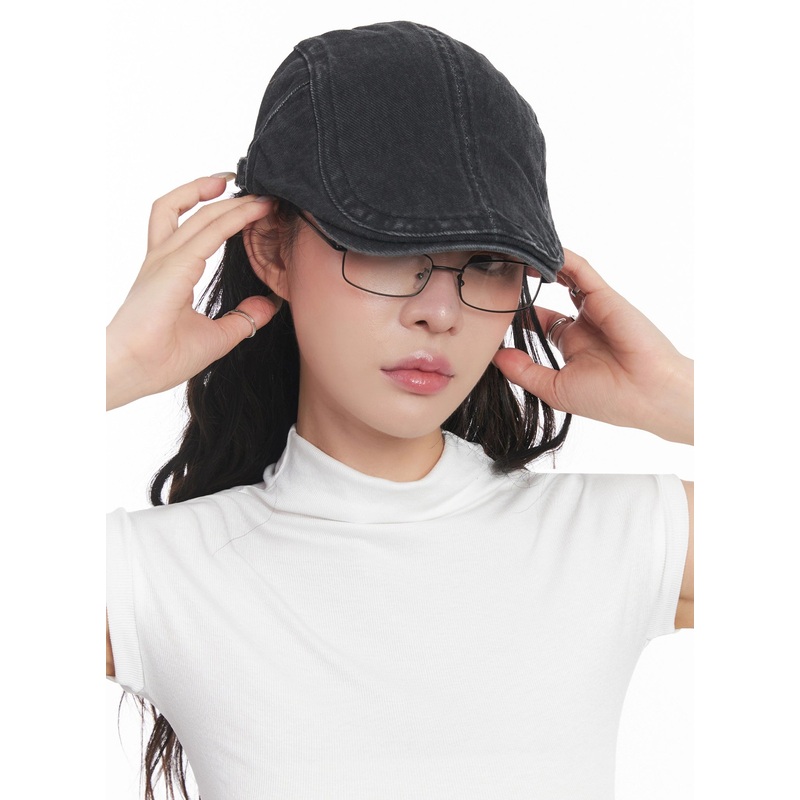 Vintage Newsboy Denim Cap IC503 Black One Size