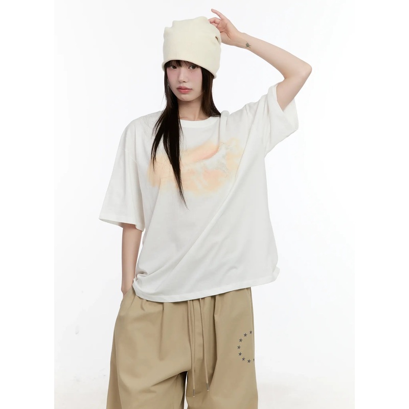Washed Graphic Oversized Tee CL504 White S/M