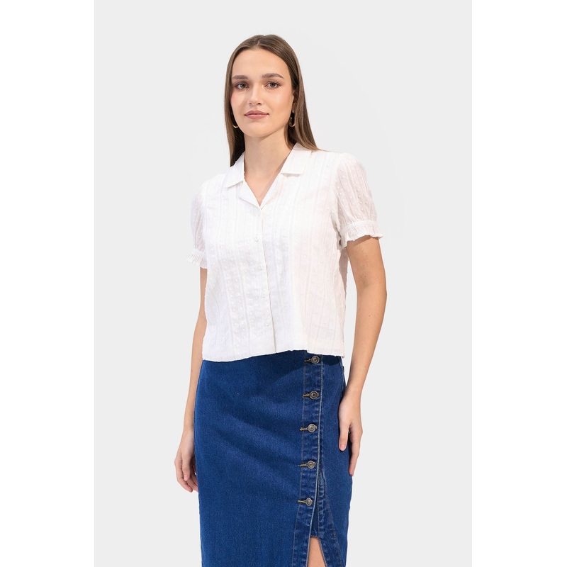 Button Down Puff Sleeves Blouse Off White Extra Small