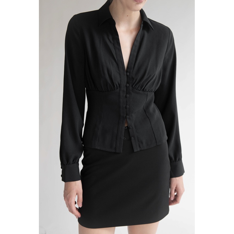 COLLARED BUSTIER BLOUSE Black Extra Small