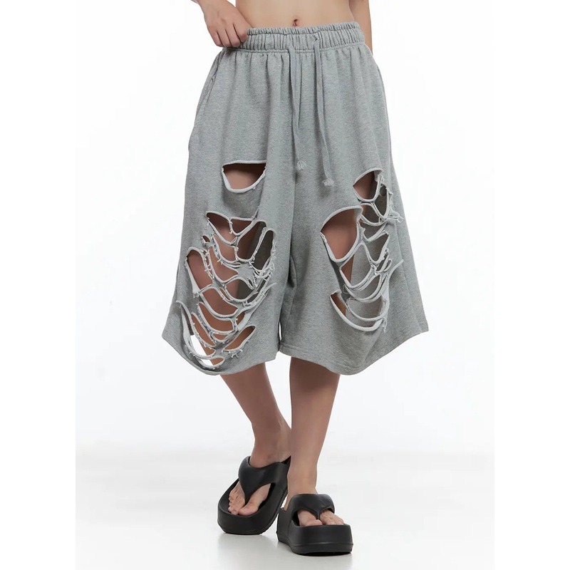 Distressed Bermuda Sweatshorts CL508 Gray M/L