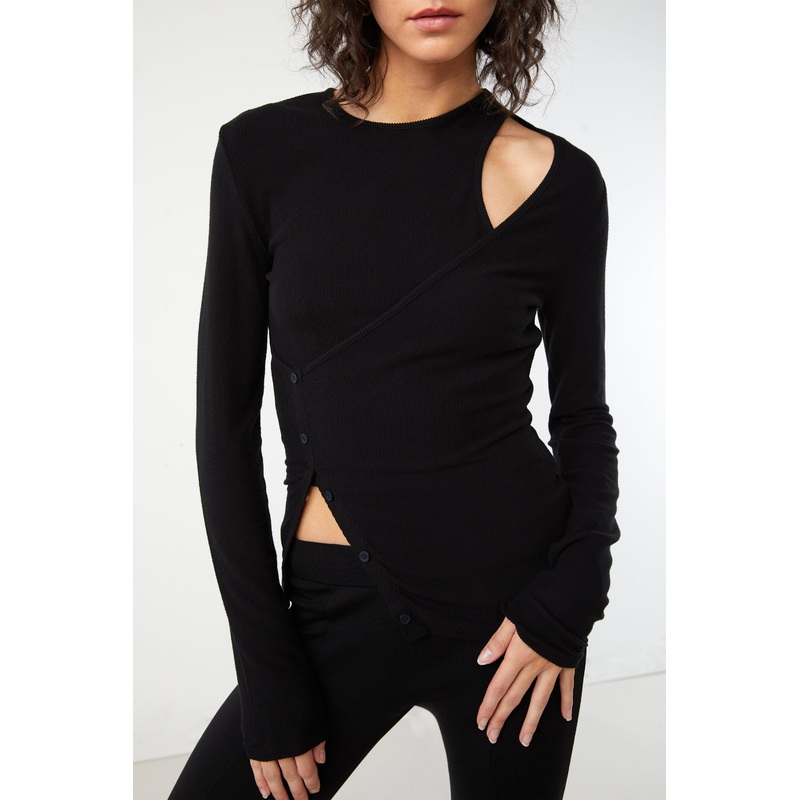 LAYERED TOP WITH CUTOUT Black Extra Small