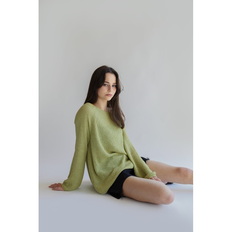 LIGHTWEIGHT RIB-KNIT SWEATER Olive Small