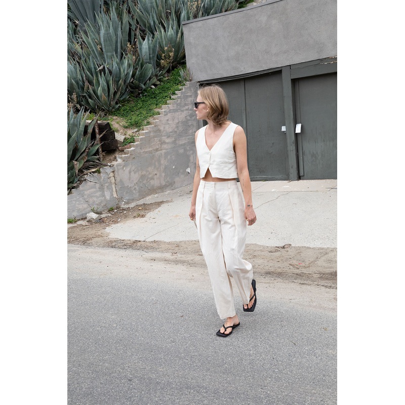 LINEN BLEND STRAIGHT LEG PANT Almond Milk 0