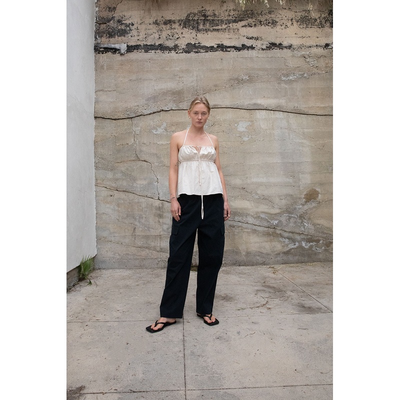 LINEN BLEND TIE FRONT TANK Birch Extra Small