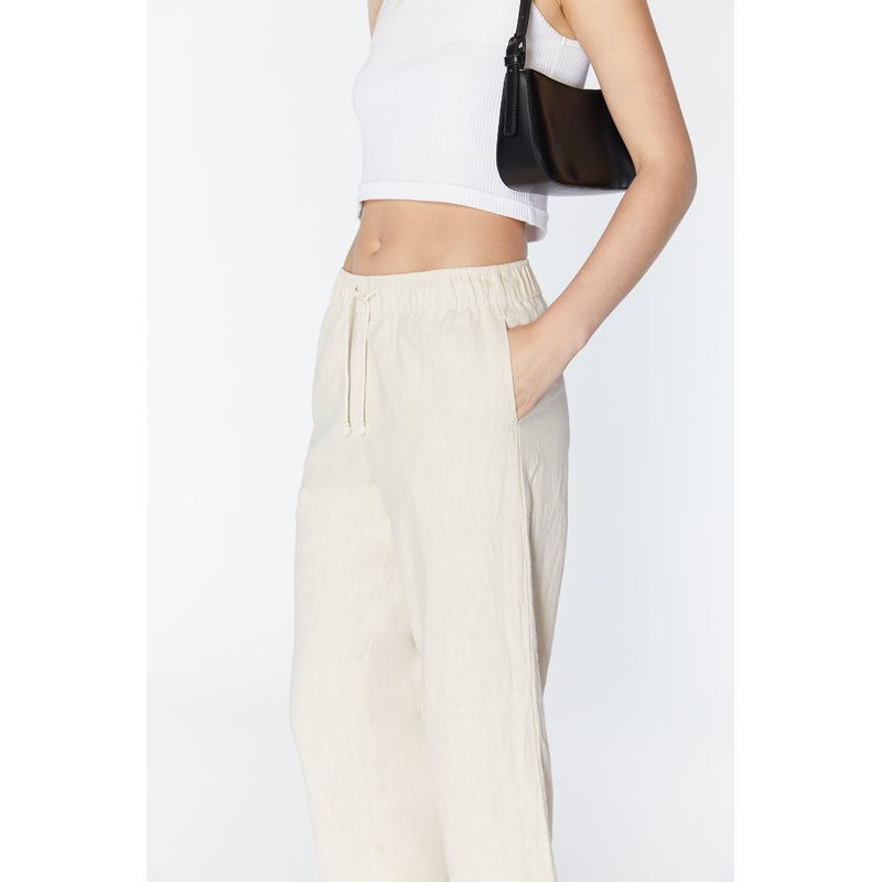 LINEN DRAWSTRING PANTS Oatmeal Extra Small