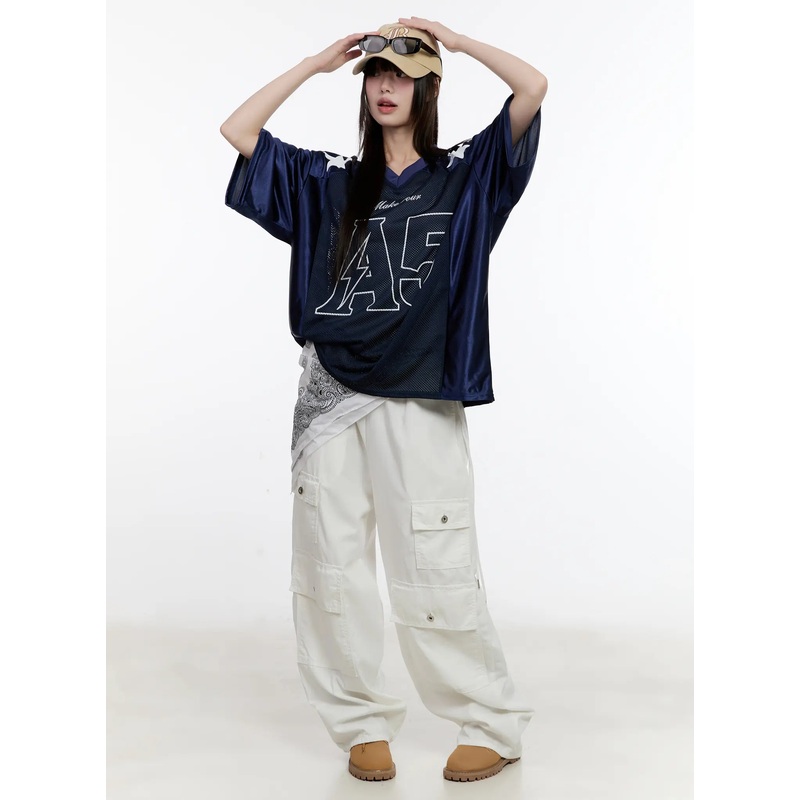 Side-Cinch Wide-Leg Cargo Pants CL507 White S/M