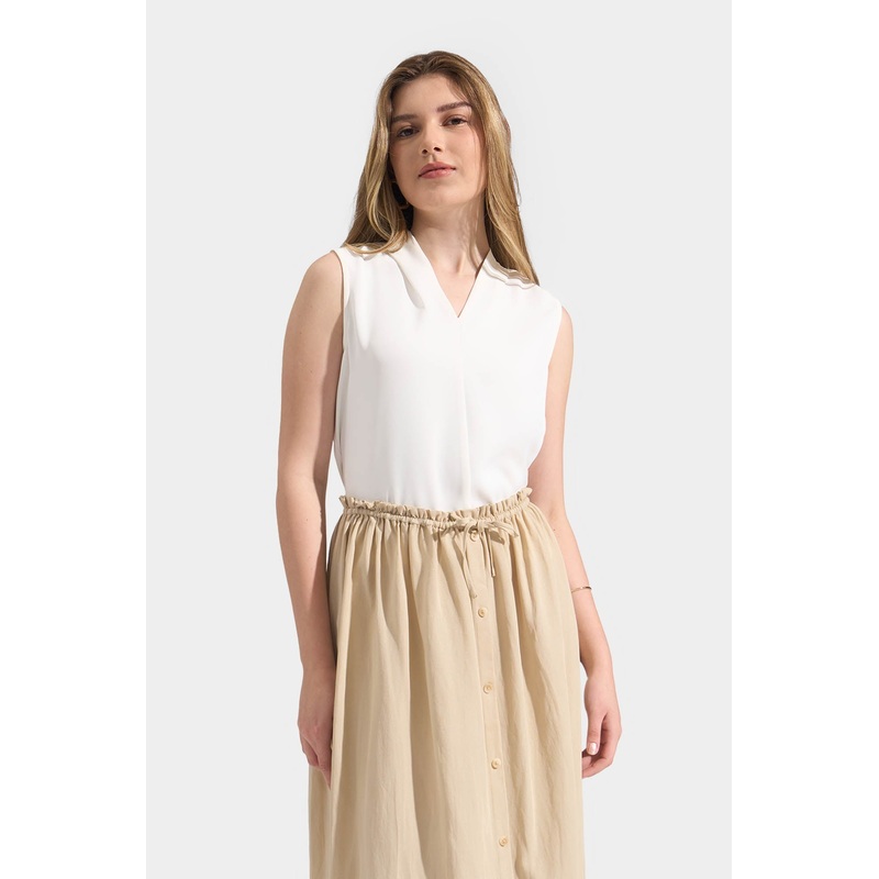 Sleeveless V-Neck Blouse Off White Extra Small