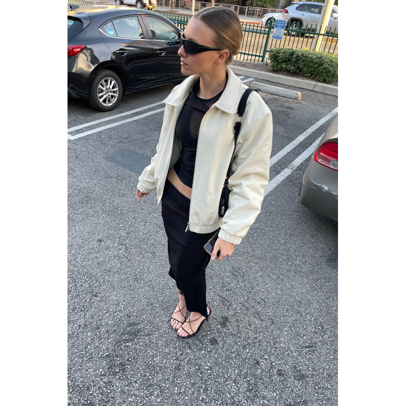 VEGAN LEATHER BOMBER JACKET Almond Milk Double Extra Small