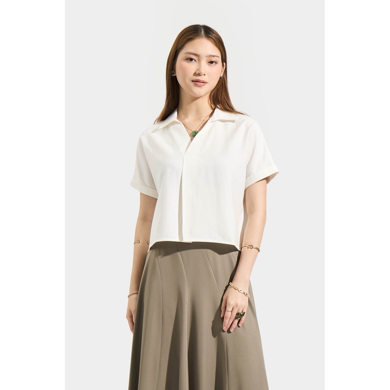 Collared Shirt with Pleat Detail Off White Extra Small