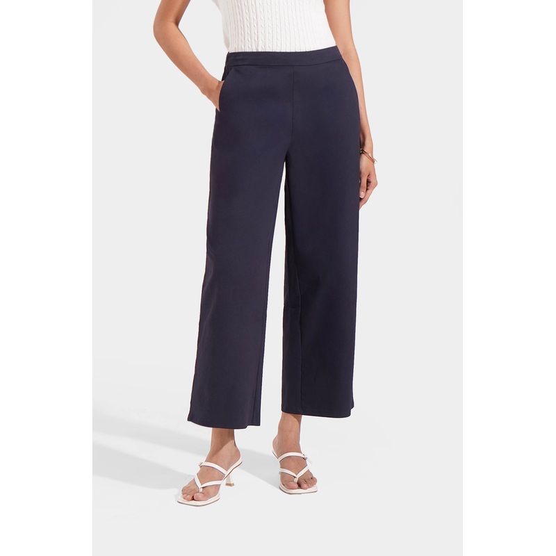 Cozy: Pull Up Straight Leg Trousers Navy Blue Extra Small