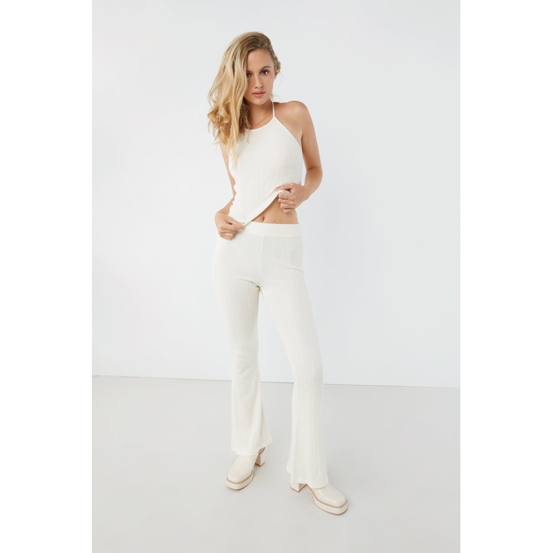 KNIT HALTER TANK Cream Extra Small