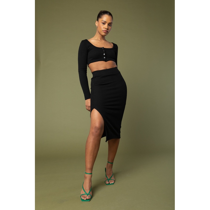 KNIT MIDI SKIRT Black Small