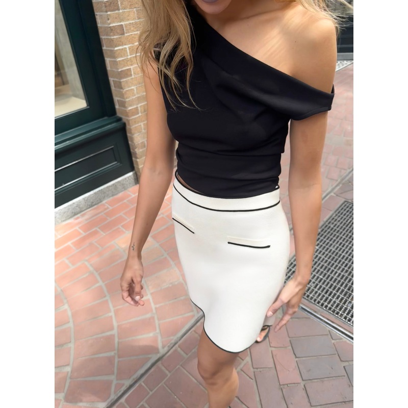KNIT MINI SKIRT Cream Black Double Extra Small
