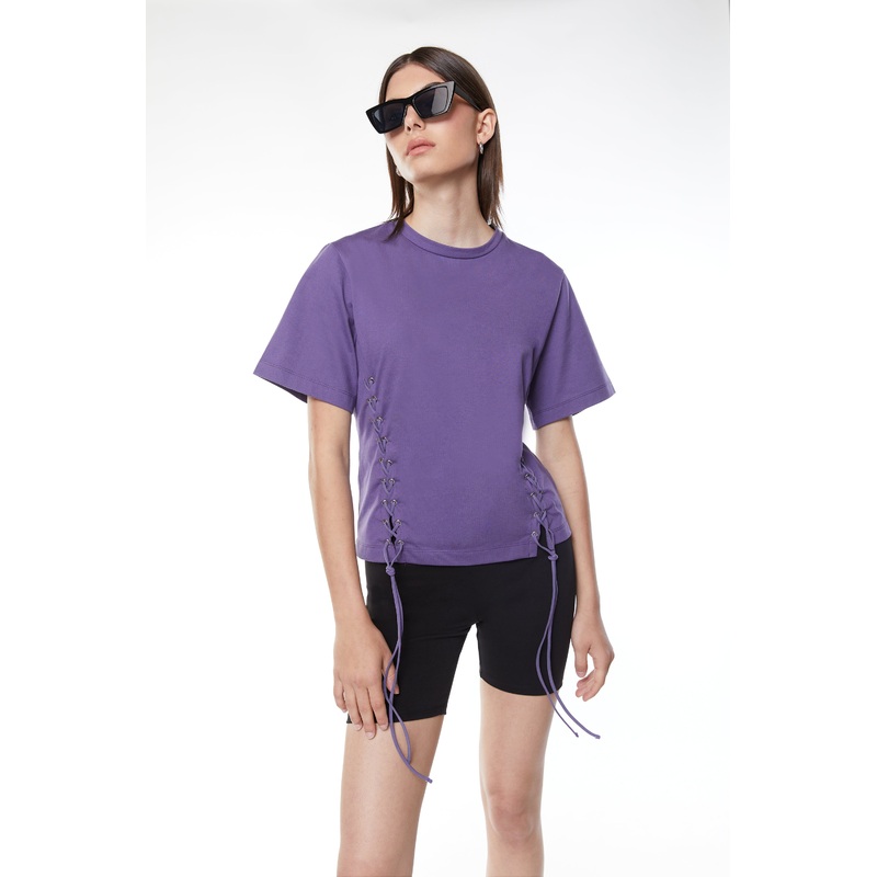 LACE UP T-SHIRT Purple Small