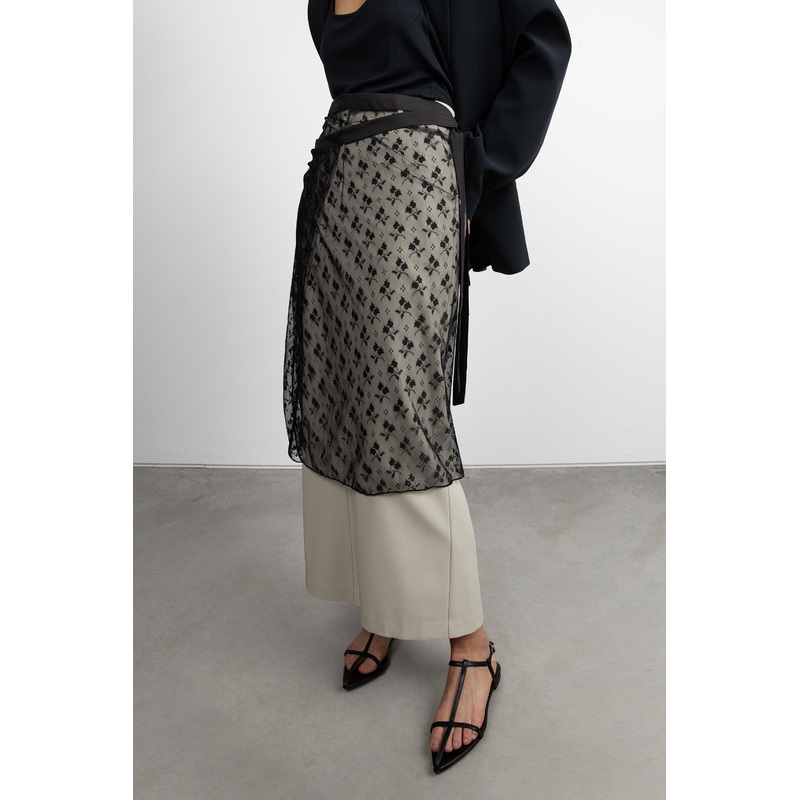 LACE WRAP SKIRT Black Small