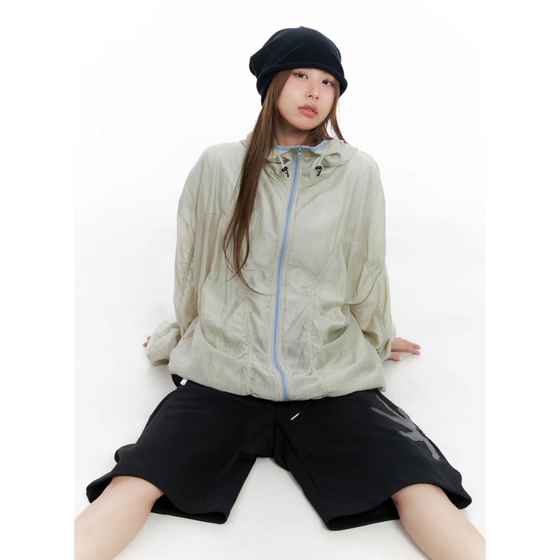 Oversized Ruched Windbreaker CL511 Light yellow M/L