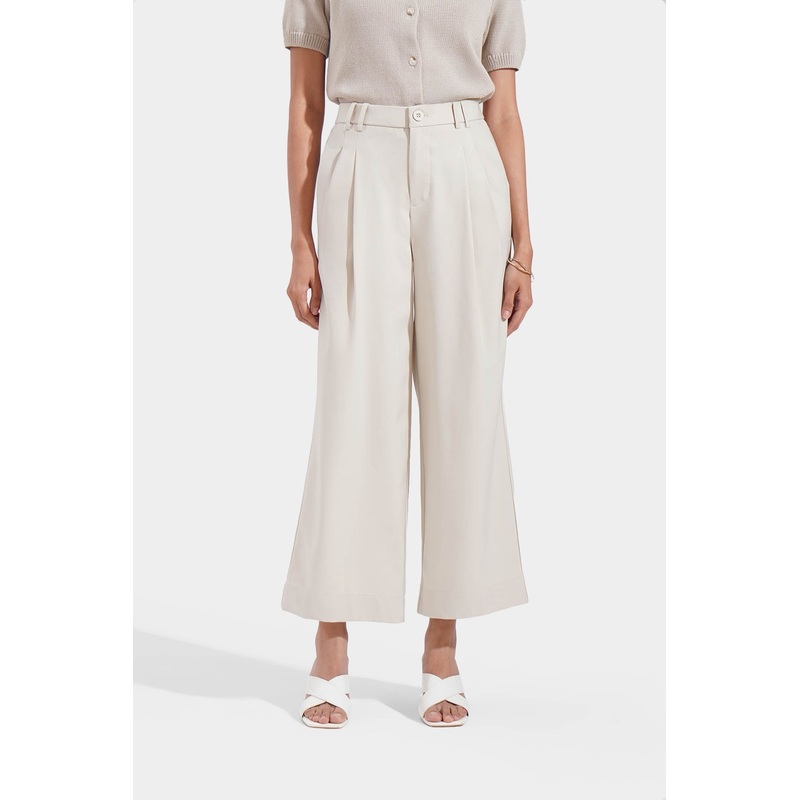 Pleated Wide Leg Trousers Sand Extra Small