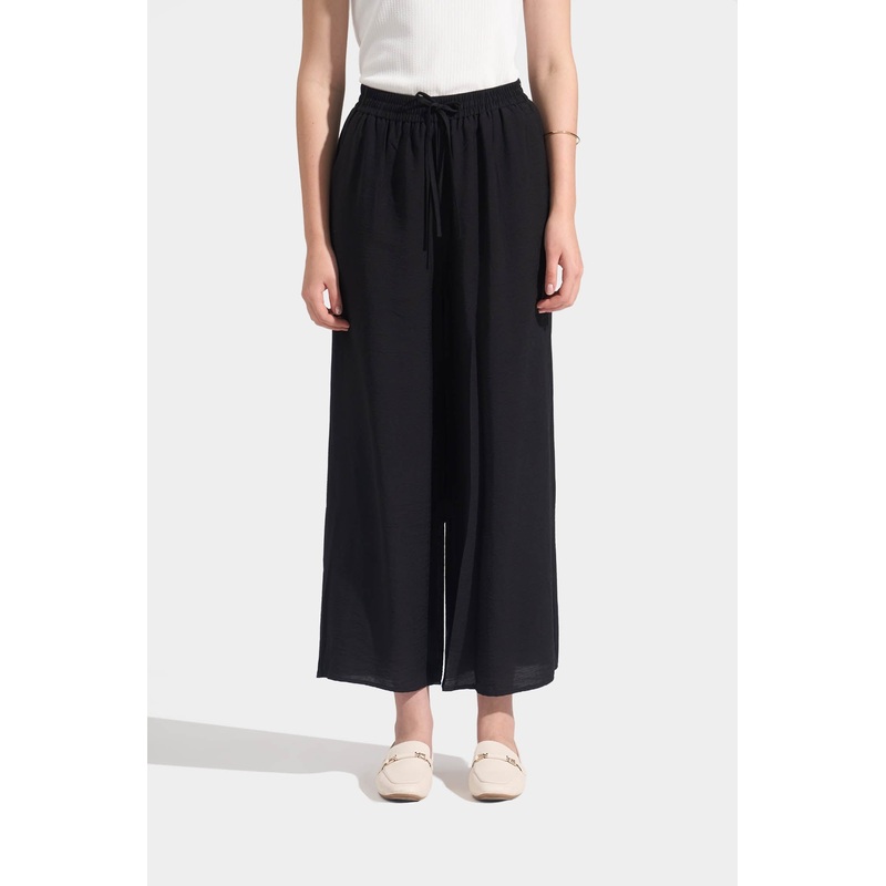 Straight Leg Pull Up Drawstring Trousers Black Extra Small