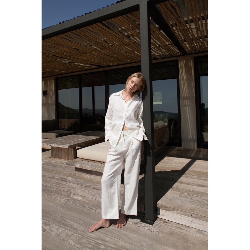 100% LINEN STRAIGHT LEG PANT Cream 0