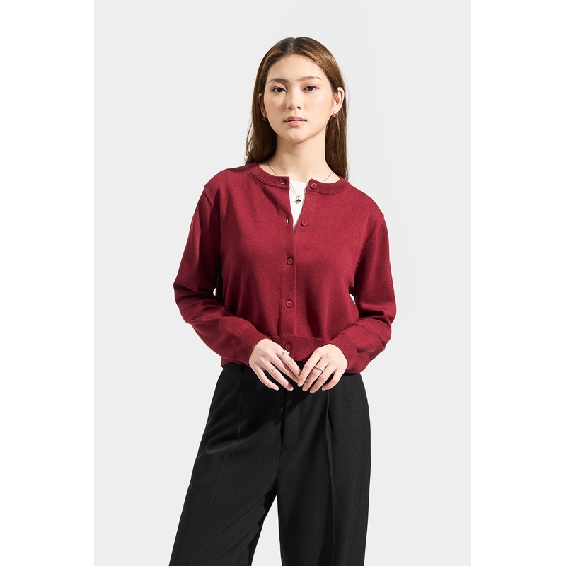 Button Down Knit Cardigan Dark Red Extra Small