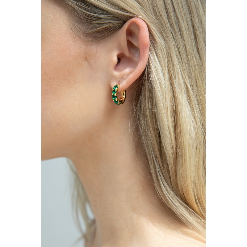 HOOP EARRING WITH STONES Green One Size