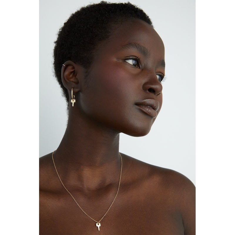KEY CHARM HOOP EARRING Gold One Size