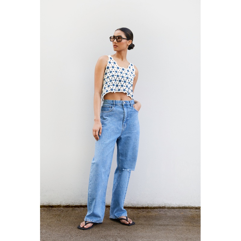 KNIT FLORAL TANK White Small