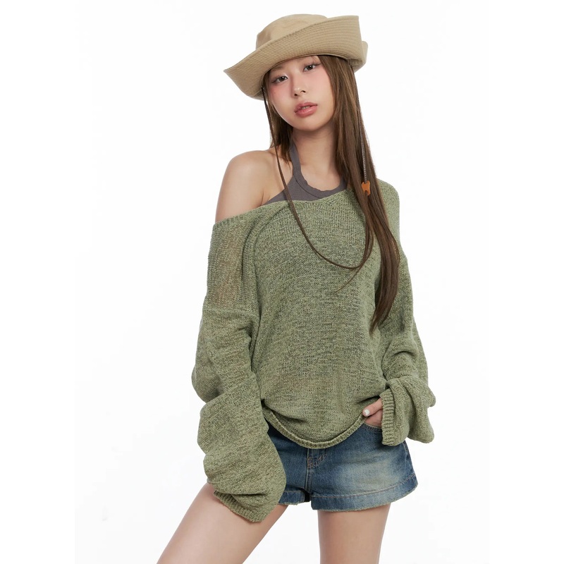 Loose-Fit String Summer Knit CL511 Dark green S/M