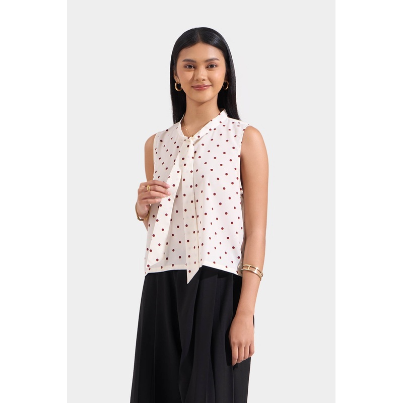 Polka Tie Up Sleeveless Blouse Multi-Color Combination XS