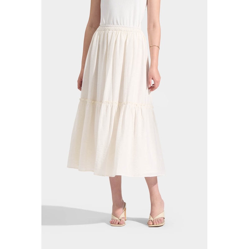 Tiered Maxi Skirt with Ruching Detail Off White Extra Small