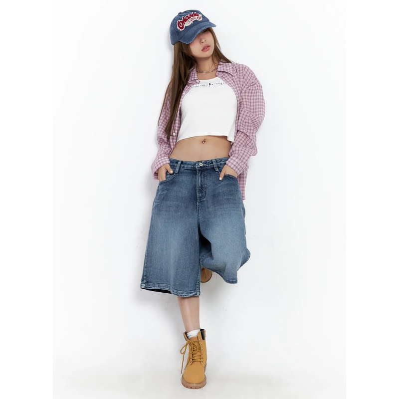 Vintage-Washed Denim Jorts CL514 Blue S