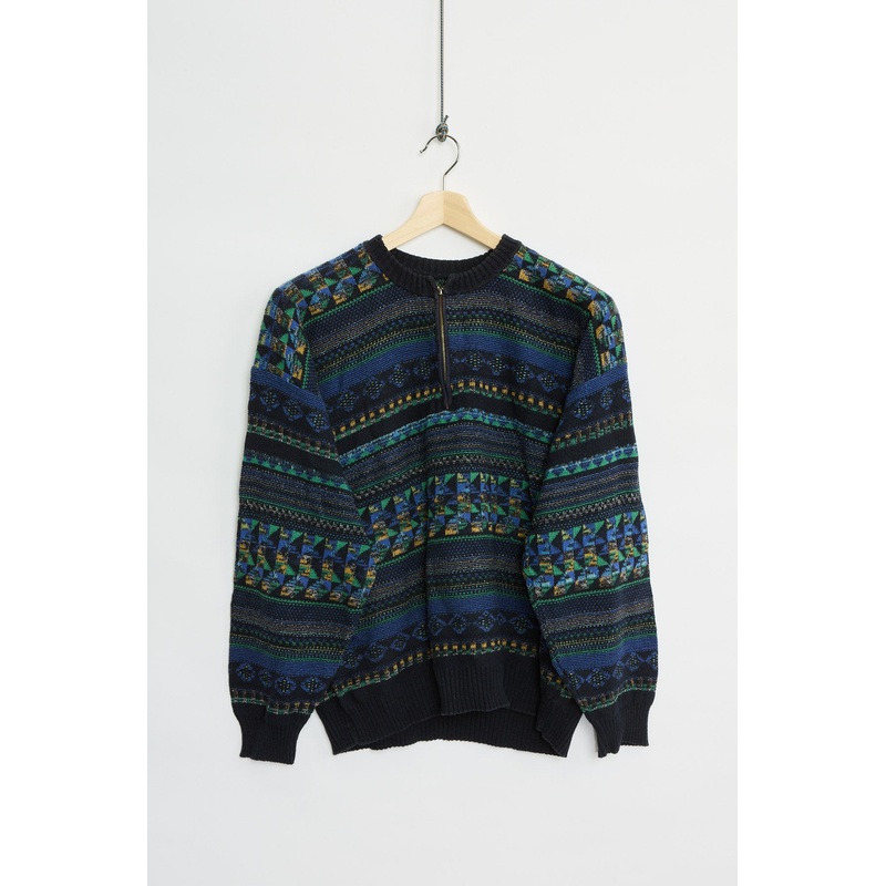 90’s pattern quarter zip knit (L) L