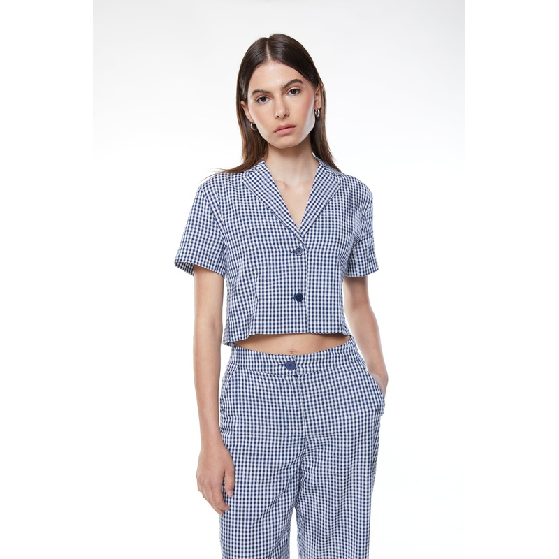 GINGHAM TOP Estate Blue Gingham Extra Small
