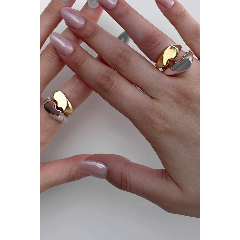 HALF HEART SIGNET RING SET Gold 6