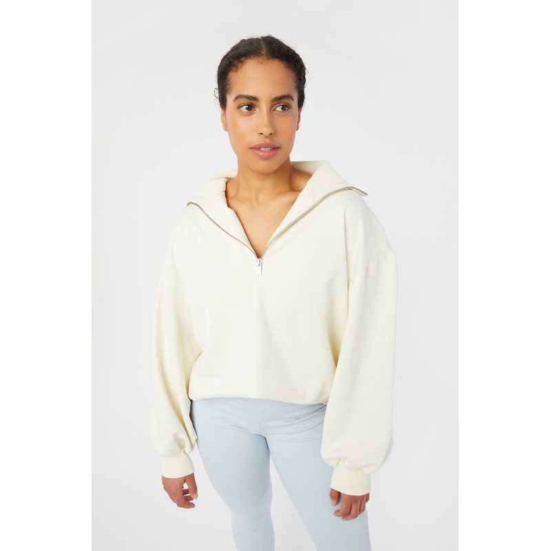 HALF ZIP OVERSIZED SWEATSHIRT Cream Double Extra Small