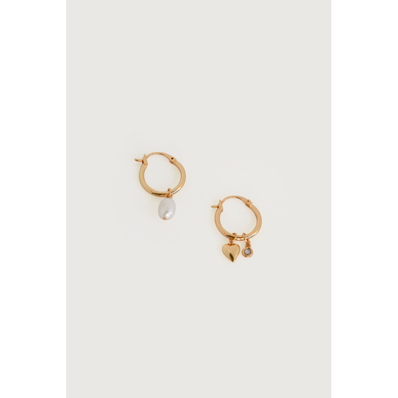 HEART AND PEARL HOOPS Gold One Size