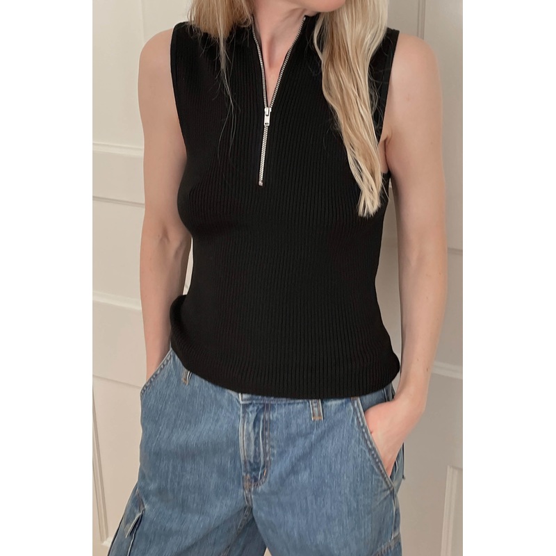 SLEEVELESS MOCKNECK HALF-ZIP SWEATER Black Extra Small
