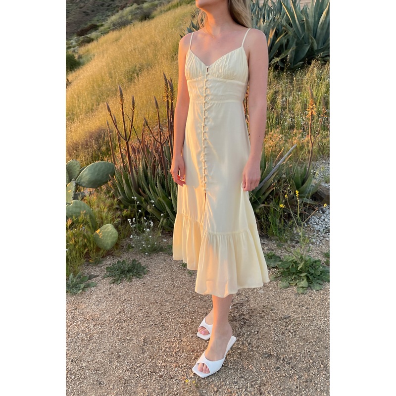 BUTTON UP MIDI DRESS Vanilla Custard Double Extra Small