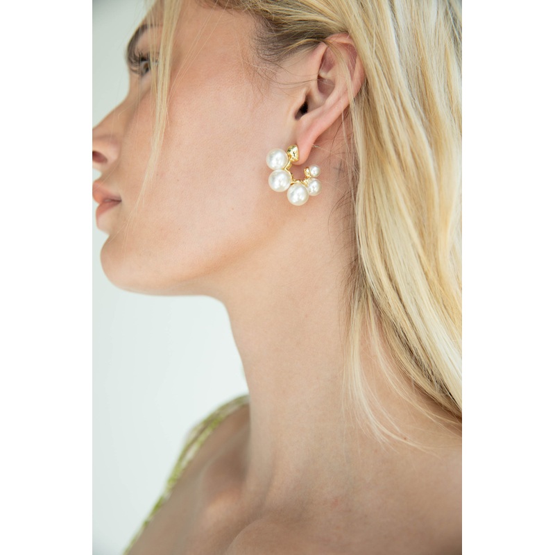 FIVE PEARL EARRING Gold One Size
