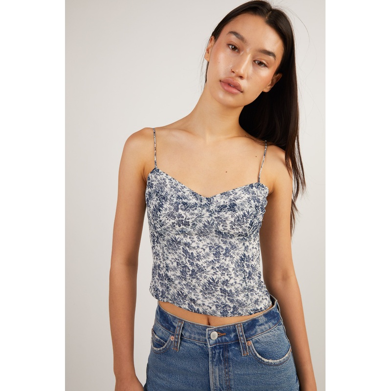 FLORAL BUSTIER TOP Estate Blue Print Double Extra Small
