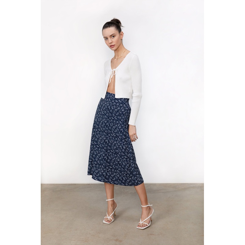 FLORAL MIDI SKIRT Navy Small