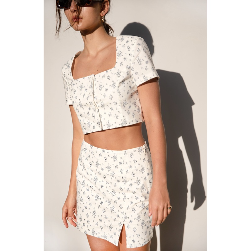 FLORAL TOP Cream Estate Blue Extra Small