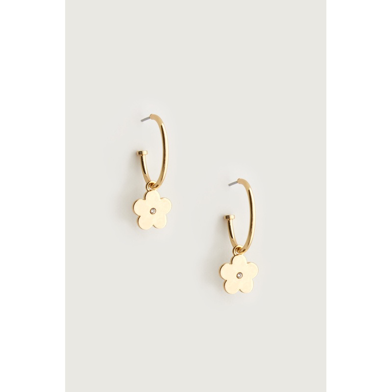 FLOWER CHARM HOOP EARRING Gold One Size