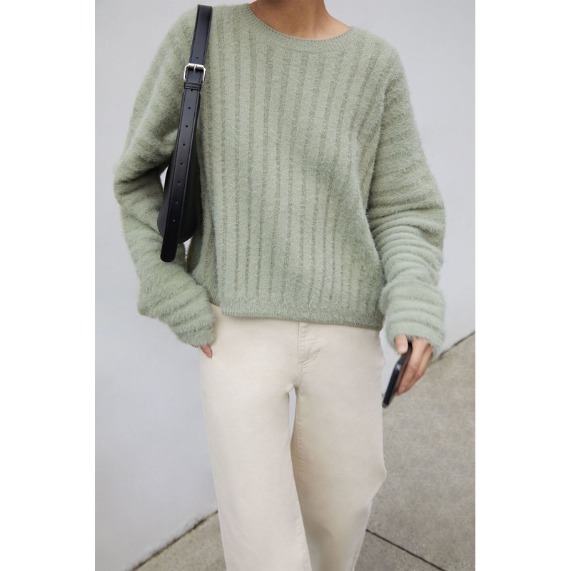 FUZZY RIBBED SWEATER Seagrass Double Extra Small